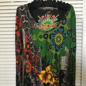 Desigual Multi Print Long Sleeve Top, Size L
